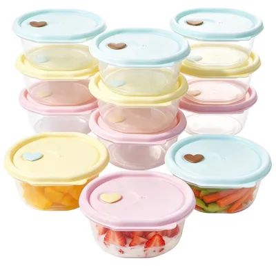 12er-Set kleine Plastikbehälter 200 ml mit Deckel, stapelbar