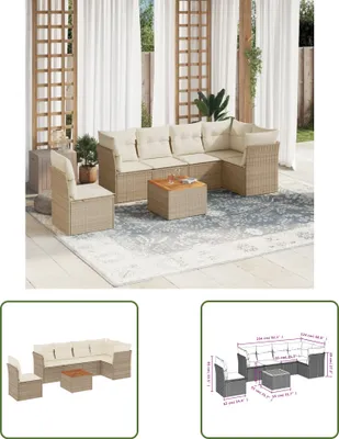 Produktbild von The Living Store 7-tlg. Garten-Sofagarnitur mit Kissen Beige Poly Rattan