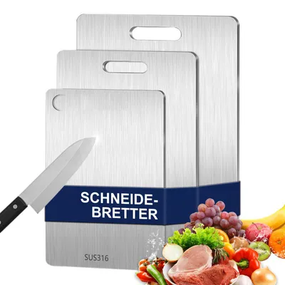 Image de Lot de 3 planches à découper en titane, planche à découper en acier inoxydable et titane, planche à découper double face sans BPA, planche à découper en titane pour la viande et les fruits (lot de 3)