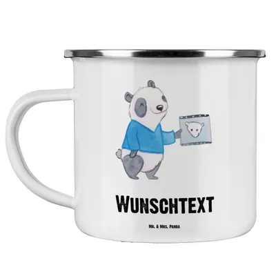 Produktbild von Mr. & Mrs. Panda Personalisierte Emaille Tasse Kieferorthopäde mit Herz - Weiß - Personalisierte Geschenke, Emaille Tasse mit Namen, Mitarbeiter, Kollege, Arbeitskollege