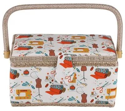 Nähkorb aus bedrucktem Stoff, Organizer mit Fächern, 27,8x18x14,5 cm