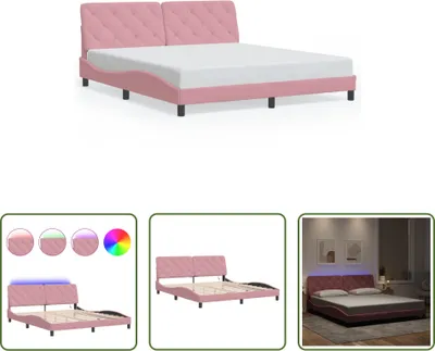 Produktbild von The Living Store Bettgestell mit LED-Leuchten Rosa 180x200 cm Samt