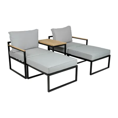 Produktbild von greemotion Balkon Lounge Set Madrid 2-Sitzer Aluminium mit Holz outdoor [11-teilig klein]