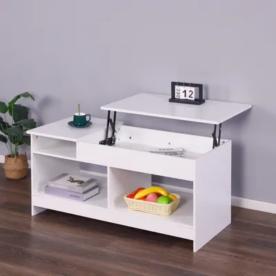 Zdjęcie produktu dla Stolik kawowy z podnoszonym blatem, schowkiem i półkami