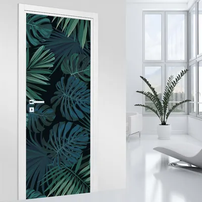 Image de Stickers pour porte - Lumaléa - Feuilles - Adhésif MAT - Largeur 83 x Hauteur 205 cm