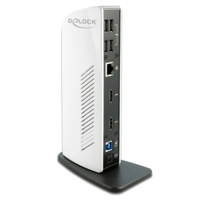 Obrázek produktu pro DeLOCK Dokovací stanice USB, duální HDMI, Full-HD/USB 3.2/LAN/Audio, Kabel, 3,5 mm, 10,100,1000 Mbit/s, Černá, Bílá, 2560 x 1440 px, 100 - 240 V
