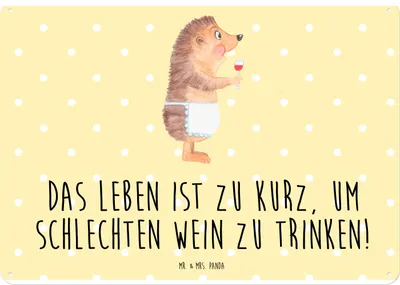 Produktbild von Mr. & Mrs. Panda wandtafel Igel Wein DIN A4 - Gelb Pastell - Geschenk, Metallschild, tafel, Weißwein, Schild, Türschild, Spruch, Deko, Wandbild, Rotwein, Blechschild