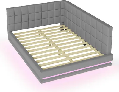 Produktbild von Merax Polsterbett Tagesbett 160x200cm mit LED-Beleuchtung, USB-Anschluss, Schlafsofa mit Leinenstoff, Kinderbett Einzelbett mit Lattenrost, Grau