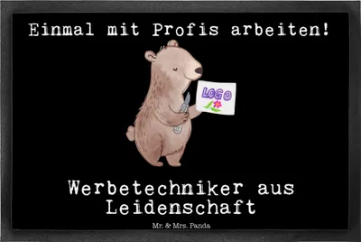 Produktbild von Mr. & Mrs. Panda fußmatte Werbetechniker Leidenschaft 40 x 60 cm - Schwarz - Geschenk, Sauberlaufmatte, Vorleger, Abtreter, Schmutzmatte, Schuhabstreifer