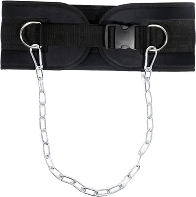 Immagine prodotto di Cintura di sollevamento pesi con catena - Cintura per l'allenamento della forza - Design con doppia D-ring - 102 cm - Nera