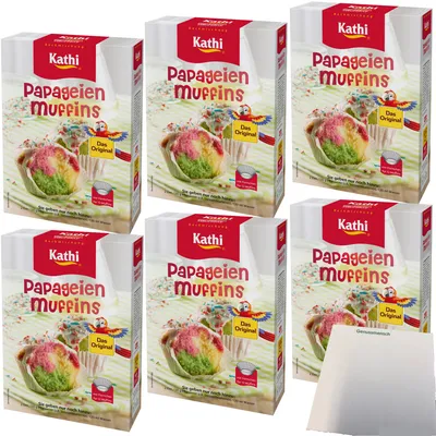 Produktbild von Kathi Backmischung für Papageienmuffins mit Förmchen 6er Pack (6x460g Packung) + usy Block