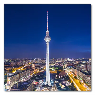 Produktbild von Wallario selbstklebende Möbelfolie/ Tischdecke für Innen und Außen, Größe: 100 x 100 cm - Fernsehturm Berlin bei Nacht