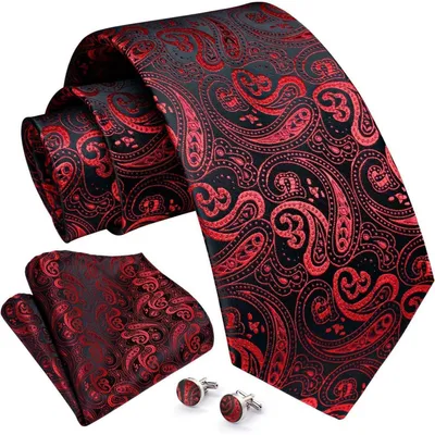 Productafbeelding van Herenset met vier paisley-motieven, rood en zwart