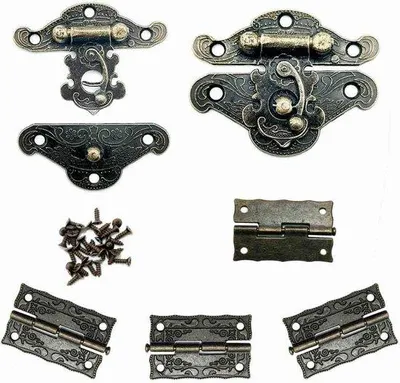 Produktbild von 2 Stück antiker Schreibtischschublade Dekorationskast mit Sicherheitsschloss und 4 Stück antiker Schubladenverschluss (mit 315° Drehwinkel) mit Bronze-Schrauben