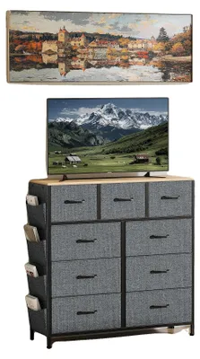 Zdjęcie produktu dla Komoda, 9 szuflad, minimalistyczny, nowoczesny design, jasnoszara