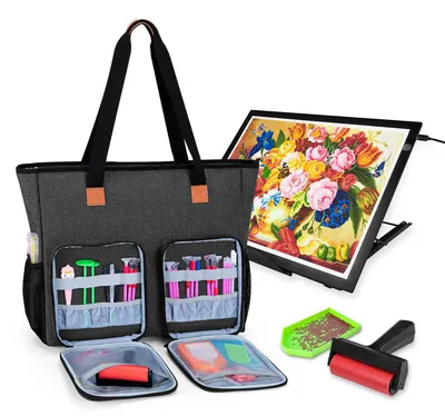 Produktbild von Tragetasche für Diamantmalerei, Aufbewahrungstasche für A3-LED-Leuchtkasten, Organizer für Leuchtkasten und Zubehör für Diamantmalerei, schwarz