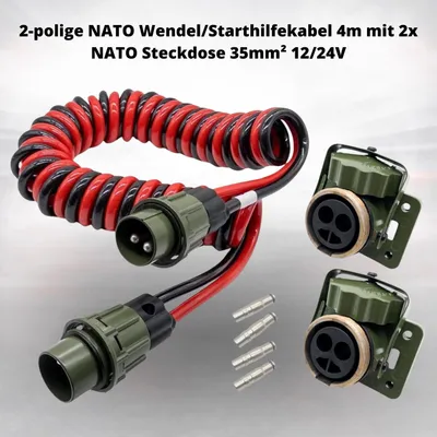 Image de Câbles de démarrage NATO à spirale à 2 pôles, 4 m, avec 2 prises NATO 35 mm² 12/24 V