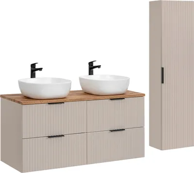Produktbild von Doppelwaschtisch und Hängesäule 120.8cm Adriel mit 4 Schubladen, Beige