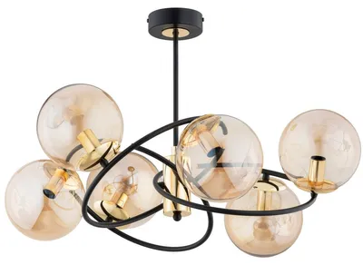 Obrázek produktu pro Lustr WIROMAT v černé, zlaté a jantarové barvě, 6xE14x10W, sklo, rozměry: 40x66x66 cm, IP20, Alfa
