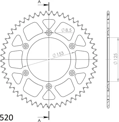 Produktbild von Alu-Kettenrad Supersprox 520 - 48Z (gold) RAL-210:48-GLD|ID 125,0 LK 153,0 6-Loch/6-Loch