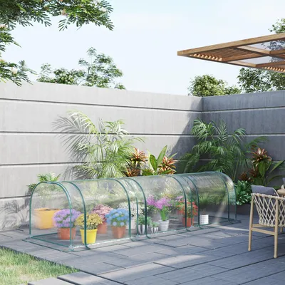 Produktbild von Frühbeet Foliengewächshaus mit Reißverschlusstür, Tomatenhaus Pflanzenhaus, Stahlrahmen, Transparent | 350 x 100 x 80 cm | 3 Lüftungsfenster