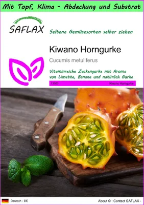 Produktbild von SAFLAX Garden to go - Kiwano Horngurke - Cucumis metuliferus - 10 Samen - Mit Topf, Klima - Deckel und Anzuchtsubstrat