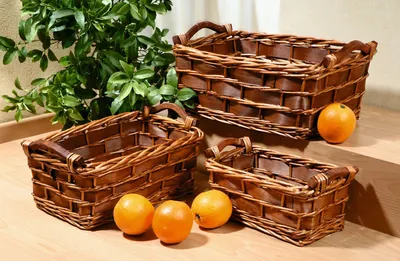 Produktbild von Füllkorb Weide + Holz groß Griffe braun – Obstkorb