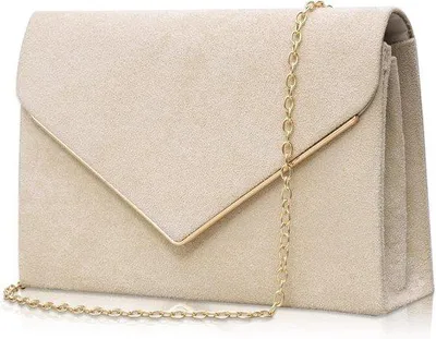 Productafbeelding van Elegante Suede Clutch in Abrikooskleur, Multifunctionele Avondtas met Verwijderbare Ketting, Perfect voor Bruiloften en Feestjes, 22 x