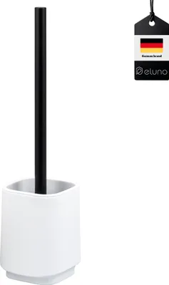 Zdjęcie produktu dla Zestaw toaletowy ELUNO VALONA, szczotka do WC z 1 czarn? wymienn? g?ówk?, wykonana z wytrzyma?ego tworzywa sztucznego w kolorze bia?ym