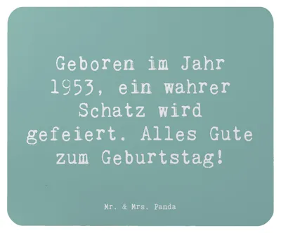 Produktbild von Mr. & Mrs. Panda Mousepad Spruch 1953 Geburtstag Schatz - Meeresbrise - Geschenk, Mauspad, feiern, unvergessliche Geburtstagsfeier, Glückwunsch, Happy Birthday, Mouse Pad