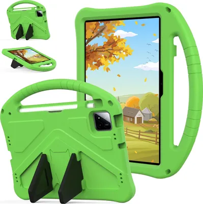 Image de Etui enfant pour Xiaomi Pad 7 / Pad 7 Pro, étui antichoc léger en EVA avec support pliable et poignée verte