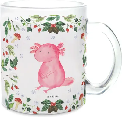 Produktbild von Mr. & Mrs. Panda Häferl Axolotl Glücklich - Transparent - Geschenk, Tee Tasse, Teetasse, Haferl, Henkelbecher, Pott, Weihnachten, Trinkglas