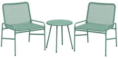 Immagine prodotto di Set 3 Pezzi Pranzo da Giardino Bistrò 2 Sedie e Tavolo Rotondo in Rattan Verde