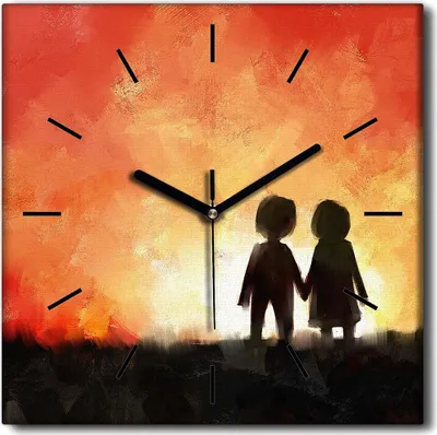Produktbild von Coloray Uhr auf Leinwand 30x30 cm Wand Uhr Dekoration Wohnzimmer Segeltuch schwarze Hände -Liebessonnenuntergang