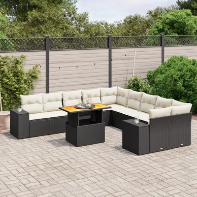 Produktbild von 11-tlg. Garten-Sofagarnitur - mit Kissen Schwarz Poly Rattan - Gartenmöbelset 3272827