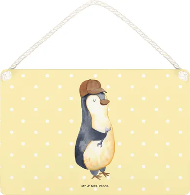 Produktbild von Mr. & Mrs. Panda Wandbild Holz Wenn Papa es nicht reparieren kann, sind wir am Arsch DIN A4 - Gelb Pastell - Geschenk, Dekoschild, Vater, Vatertag, Schild, Pinguin