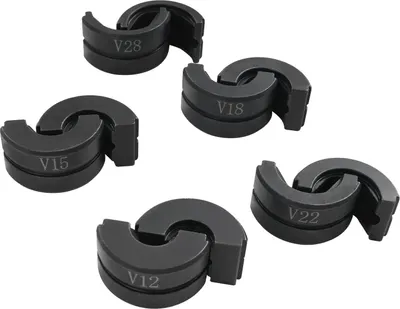 Produktbild von Pressbacken V-Kontur - 5-teiliges Set für Rohrpresszange - Für Kupferrohre 12/15/18/22/28 mm - Gehärteter Cr40-Stahl - Schwarz