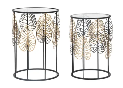 Produktbild von Mauro Ferretti Beistelltisch-Set Foglie Glam Schwarz Gold 38x55 33x50 cm
