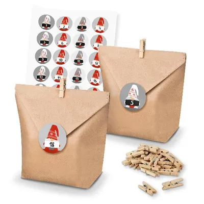 Produktbild von Adventskalender Set 29 Geschenktüten Klammern + Sticker Wichtelbande