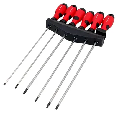 Produktbild von Schraubendreher Set 6tlg extra lang Schlitz Kreuz Torx PH1 PH2 SL0 T20 T25 T30