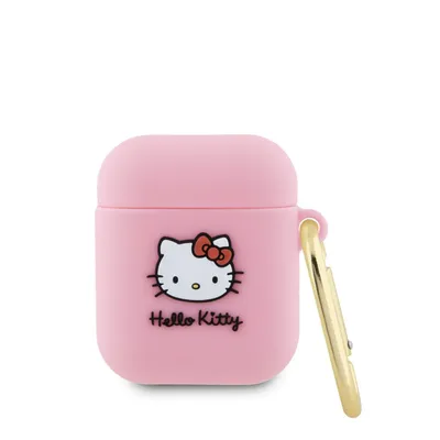 Produktbild von Hello Kitty Liquid Silicone 3D Kitty Head Logo Case für AirPods 1/2 Pink