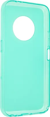 A turquoise phone case is shown against a white background.