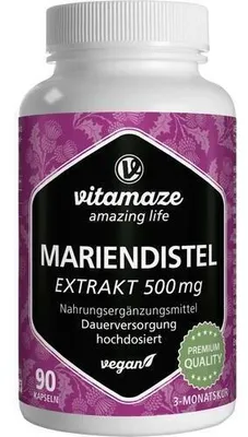Produktbild von Vitamaze MARIENDISTEL 500 mg Extrakt hochdosiert vegan Kps. 90St PZN 15398037