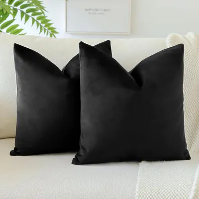 Zdjęcie produktu dla Zestaw 2 poszewek na poduszki welwetowe, 50x50 cm, kolor czarny
