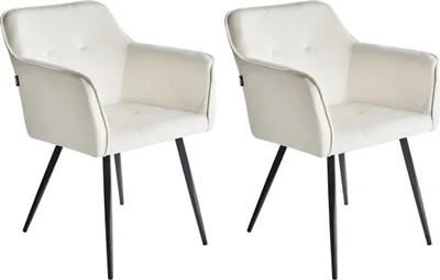 Zdjęcie produktu dla BELIANI Zestaw 2 krzeseł jasnobeżowy welurowe siedzisko z czarnymi metalowymi nogami fotele do jadalni salonu styl nowoczesny minimalistyczny