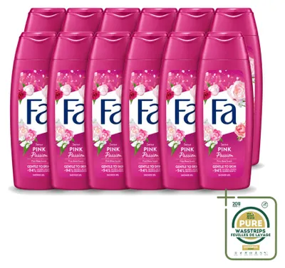 Imagen del producto de 12 unidades de gel de ducha "Fa Pink Passion" - Aroma a rosa - 250 ml - Paquete ahorro - 12 piezas