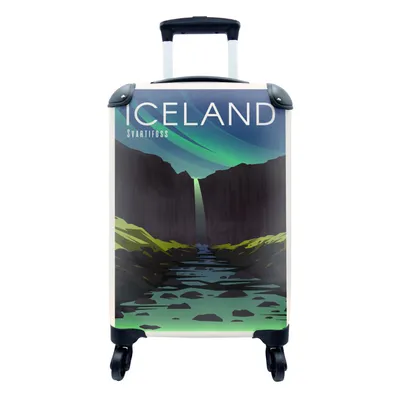 Produktbild von MuchoWow® Koffer Handgepäck Trolley Rollkoffer Kleine Reisekoffer mit 4 Rollen - Illustration des Wasserfalls Svartifoss in Island - Cabin Size < 55x40x23 cm & 55x40x20 cm - Fotokoffer - Kabinenkoffer - Boardgepäck - Reise-Box - Reisekoffer - Reisegepäck - Koffer mit Bild - Trolley für Kinder