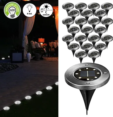 Produktbild von Wegleuchte Solar 24er Set Erdspieß Gartenleuchte Bodenlicht 8 LEDs Ø12cm Edelstahl