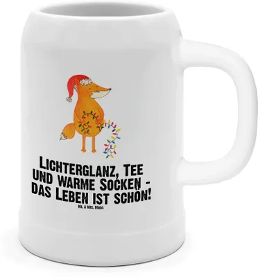 Produktbild von Mr. & Mrs. Panda Krug Fuchs Weihnachten - Weiß - Geschenk, Steinkrug, Seidel, Bier Humpen, Winter, Nikolaus, Weihnachtsmann, Tonkrug, Heiligabend, Bierhumpen