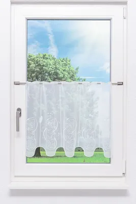 Produktbild von Scheibengardine Plauener Spitze Kreise und Viereck  (Bx H) 116.90cm * 50cm Weiß/weiß